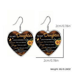 Sunflower Heart Glass Pendant Earrings Graduation Birthday Gift