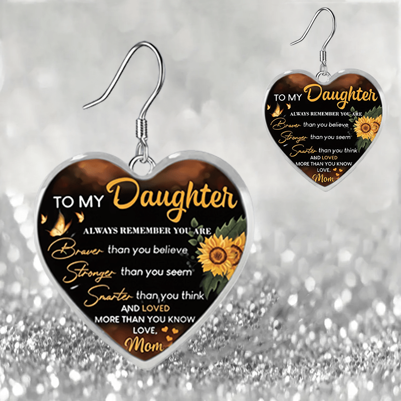 Sunflower Heart Glass Pendant Earrings Graduation Birthday Gift