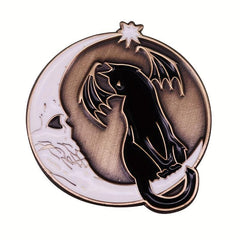 Halloween Pin Skull Moon Bat Brooch Gothic Art Accessory Gift