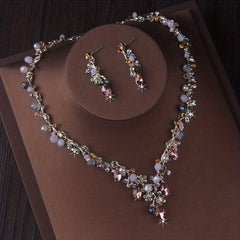 Bridal Crystal Crown Necklace Tiara Set