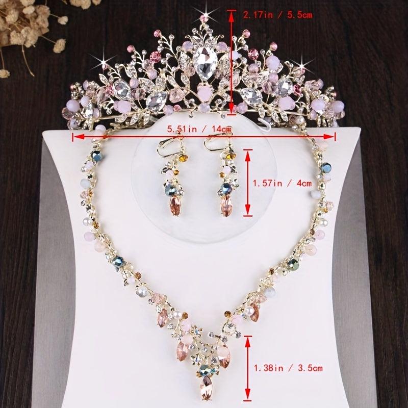 Bridal Crystal Crown Necklace Tiara Set