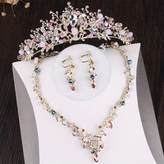 Bridal Crystal Crown Necklace Tiara Set