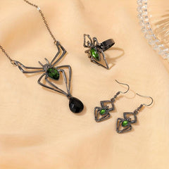 Exaggerated Spider Jewelry Set Vintage Green Stone Accessories