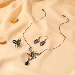 Exaggerated Spider Jewelry Set Vintage Green Stone Accessories