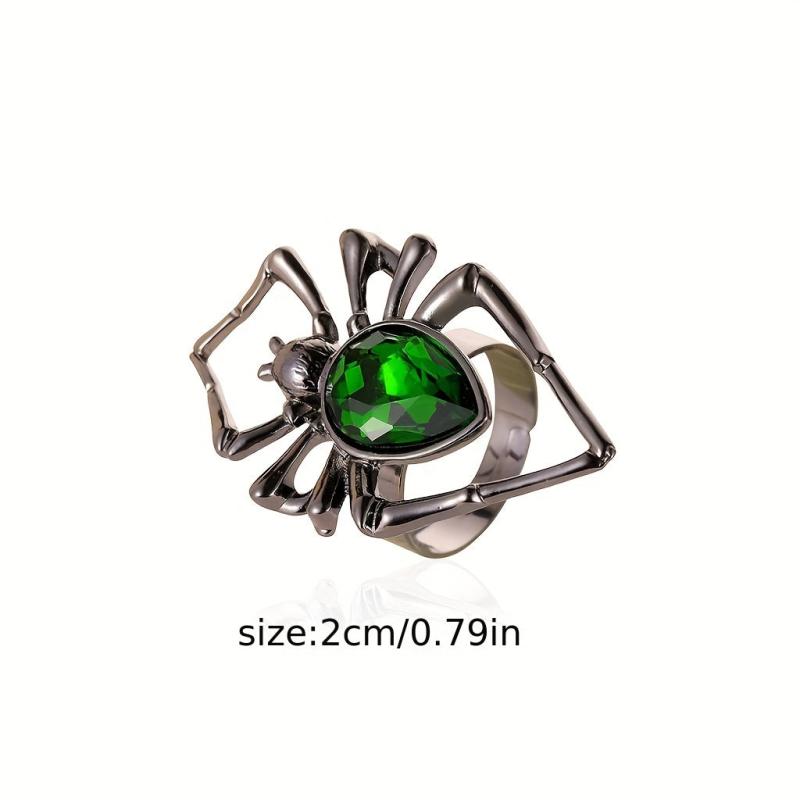 Exaggerated Spider Jewelry Set Vintage Green Stone Accessories