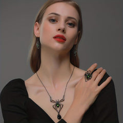 Exaggerated Spider Jewelry Set Vintage Green Stone Accessories