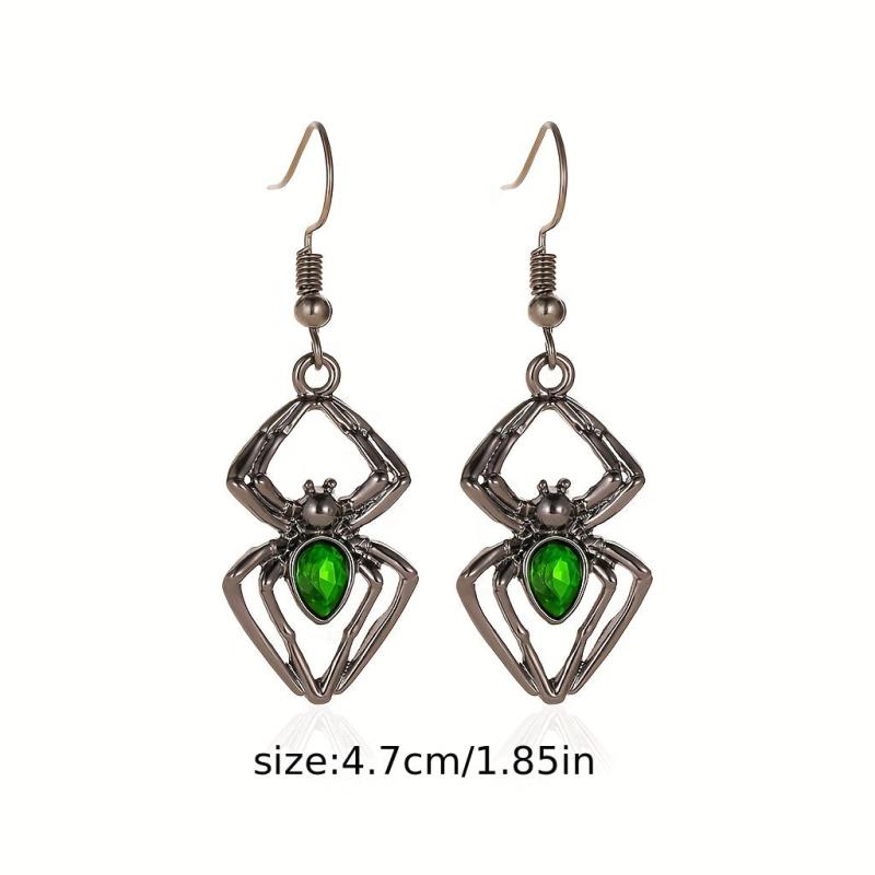 Exaggerated Spider Jewelry Set Vintage Green Stone Accessories