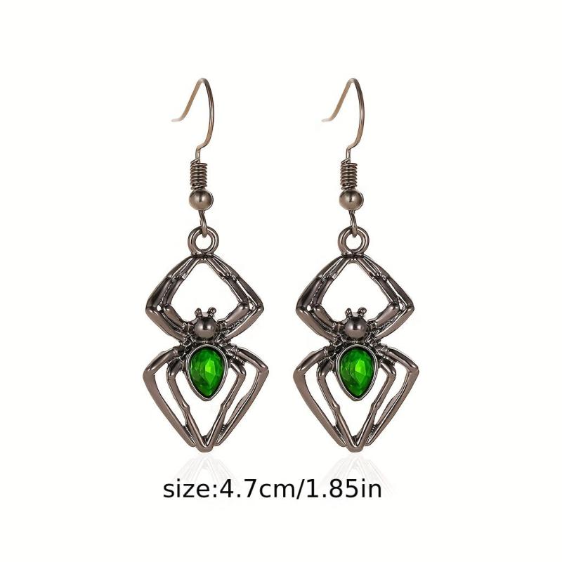 Exaggerated Spider Jewelry Set Vintage Green Stone Accessories