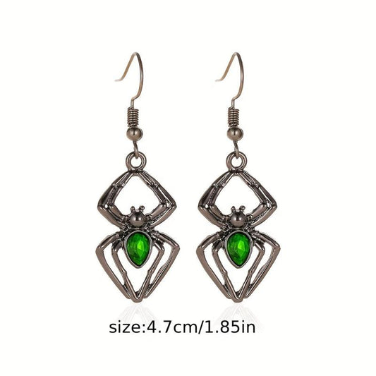 Exaggerated Spider Jewelry Set Vintage Green Stone Accessories