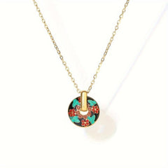 Bohemian Red Flower Oval Gear Pendant Necklace and Earrings Set