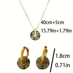 Bohemian Red Flower Oval Gear Pendant Necklace and Earrings Set
