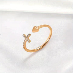 Bohemian Style Adjustable Cross Opening Ring with Artificial Diamond