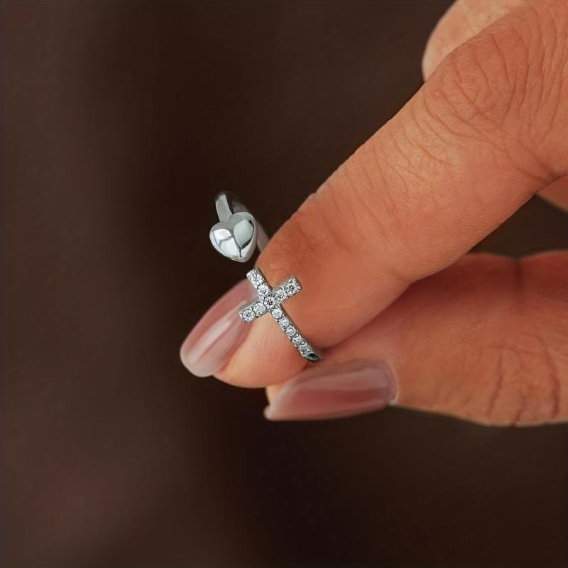 Bohemian Style Adjustable Cross Opening Ring with Artificial Diamond