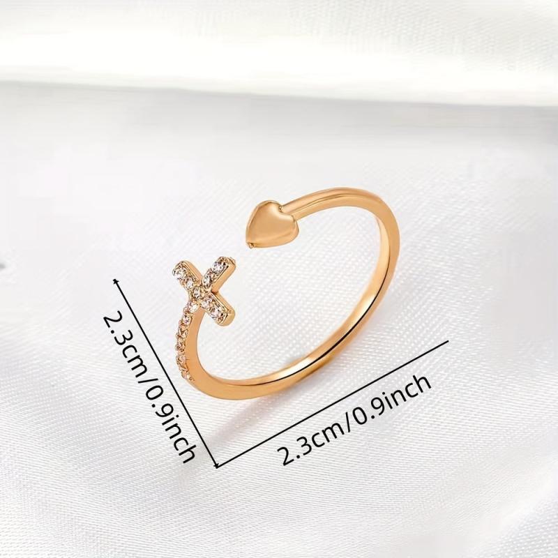 Bohemian Style Adjustable Cross Opening Ring with Artificial Diamond
