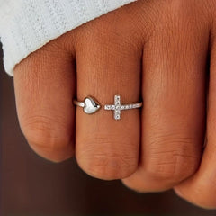 Bohemian Style Adjustable Cross Opening Ring with Artificial Diamond