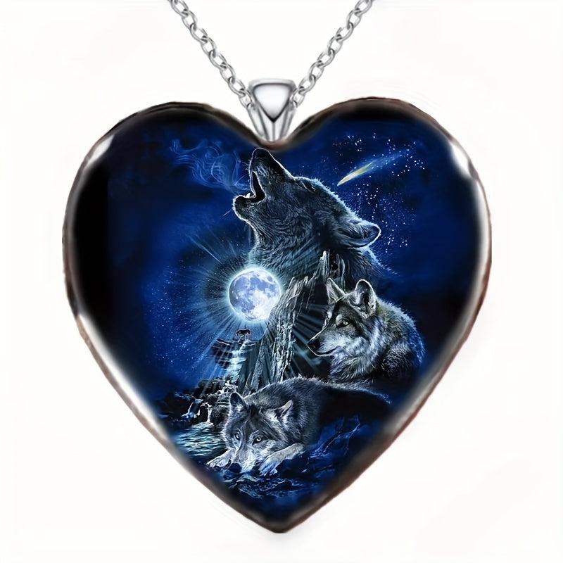 Heart shaped Wolf Necklace Toy For Kids Daughters Gift