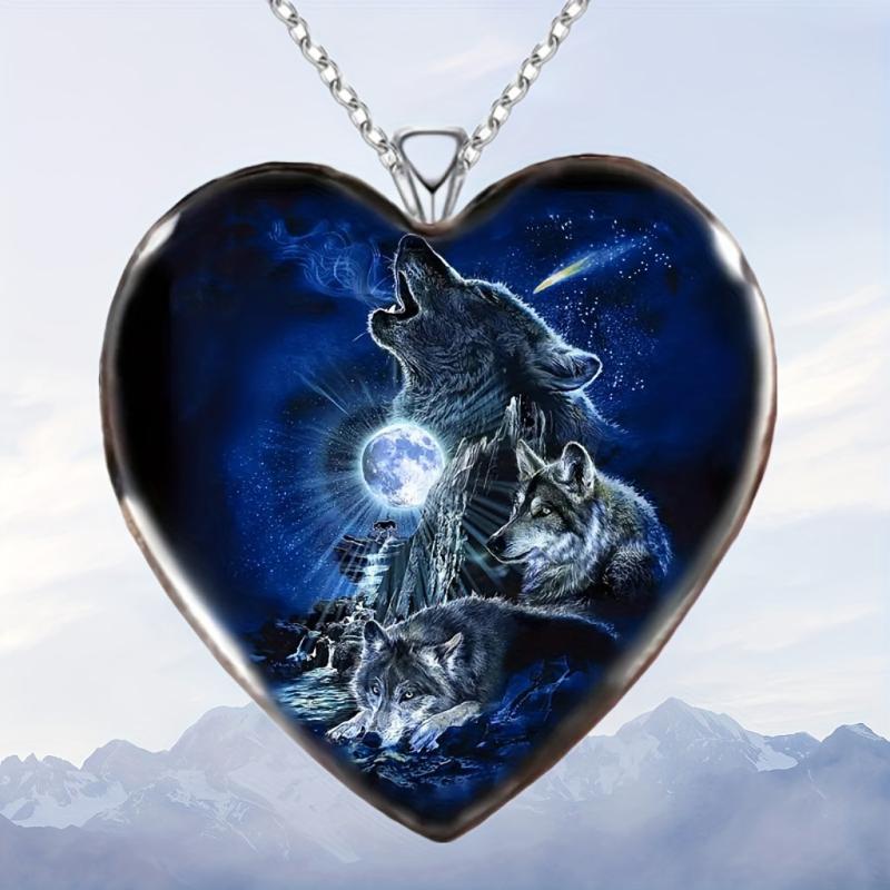 Heart shaped Wolf Necklace Toy For Kids Daughters Gift