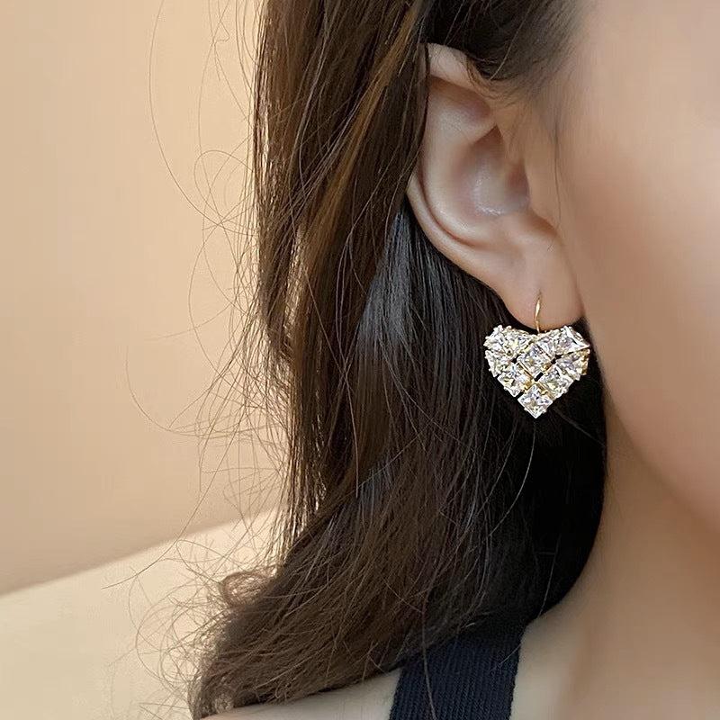 Heart Shaped Zircon Copper Earrings