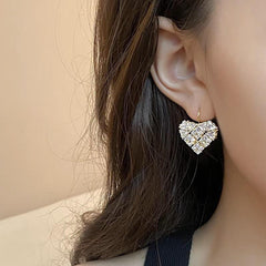 Heart Shaped Zircon Copper Earrings
