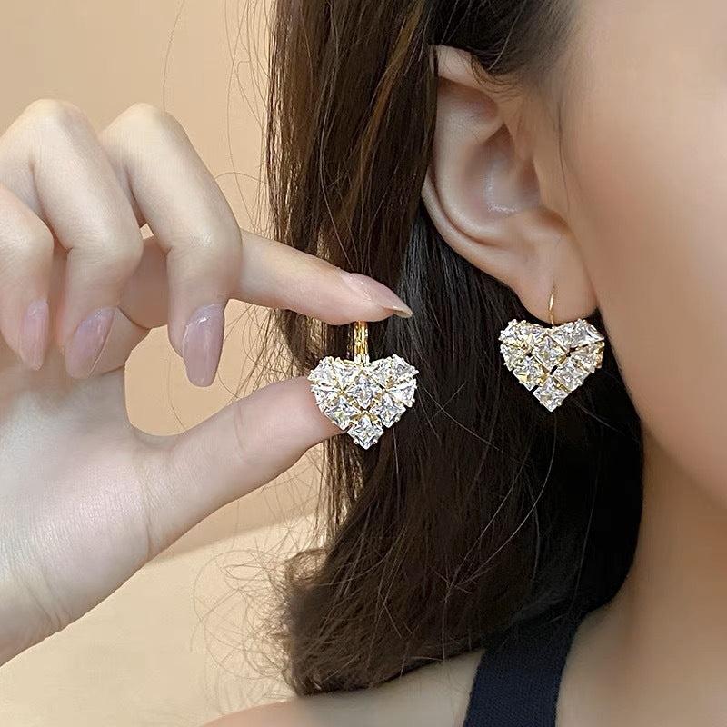 Heart Shaped Zircon Copper Earrings