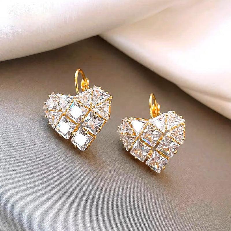 Heart Shaped Zircon Copper Earrings