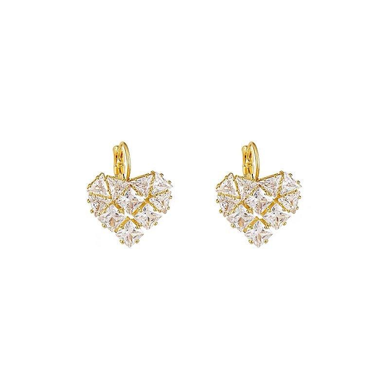 Heart Shaped Zircon Copper Earrings