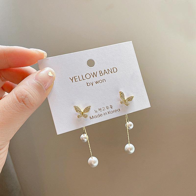 Summer Butterfly Earrings Pearl Earrings Female