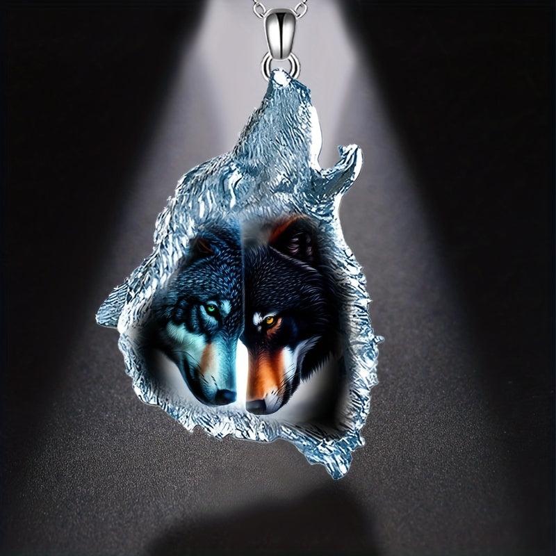 Geometric Triangle Crystal Wolf Pendant Necklace Gift