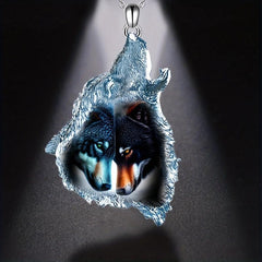 Geometric Triangle Crystal Wolf Pendant Necklace Gift