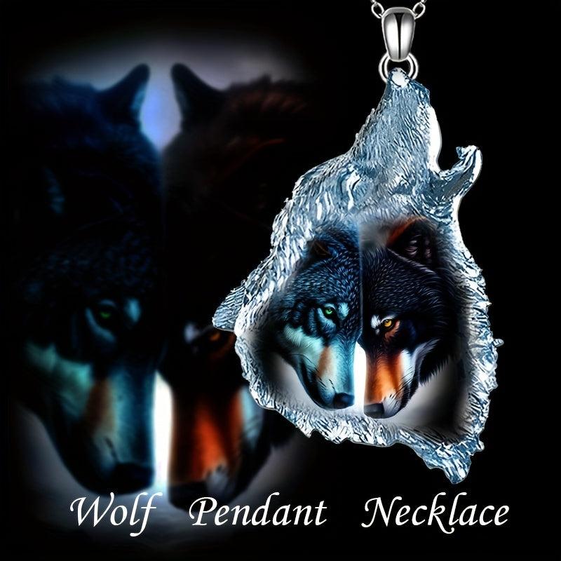 Geometric Triangle Crystal Wolf Pendant Necklace Gift