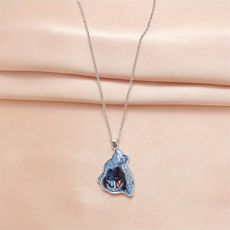 Geometric Triangle Crystal Wolf Pendant Necklace Gift
