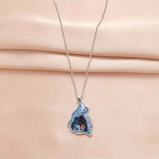 Geometric Triangle Crystal Wolf Pendant Necklace Gift