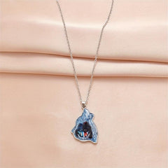 Geometric Triangle Crystal Wolf Pendant Necklace Gift