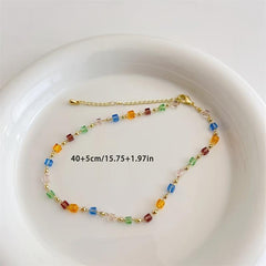 Colorful Crystal Necklace Female Pastoral Style Neck Chain
