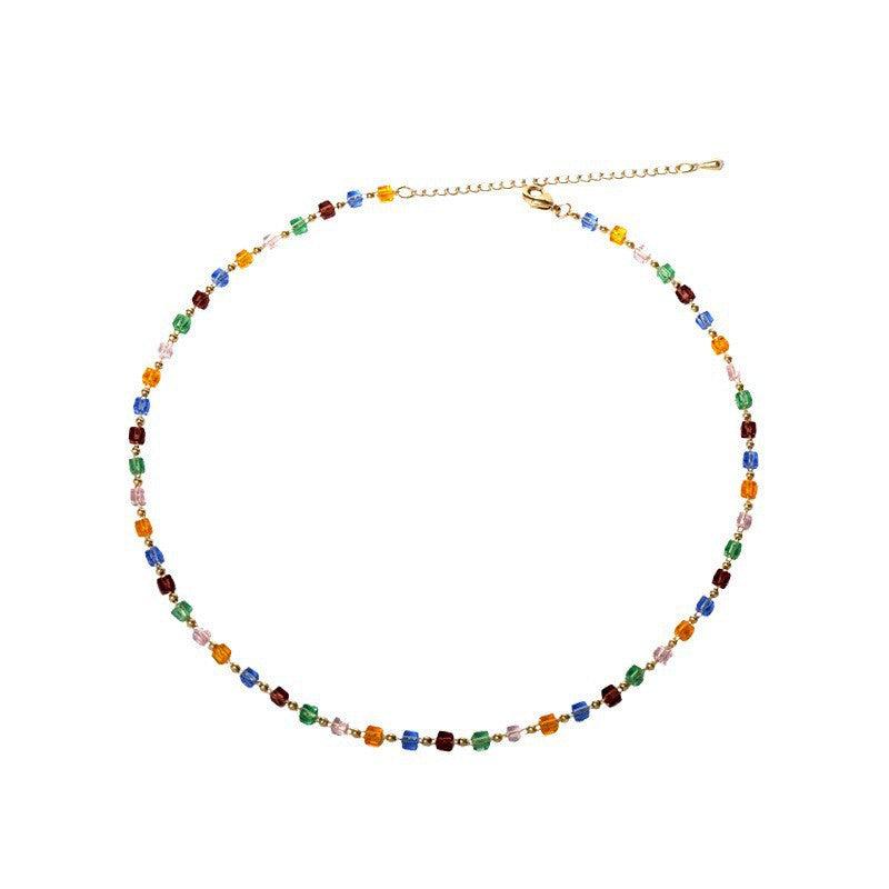Colorful Crystal Necklace Female Pastoral Style Neck Chain
