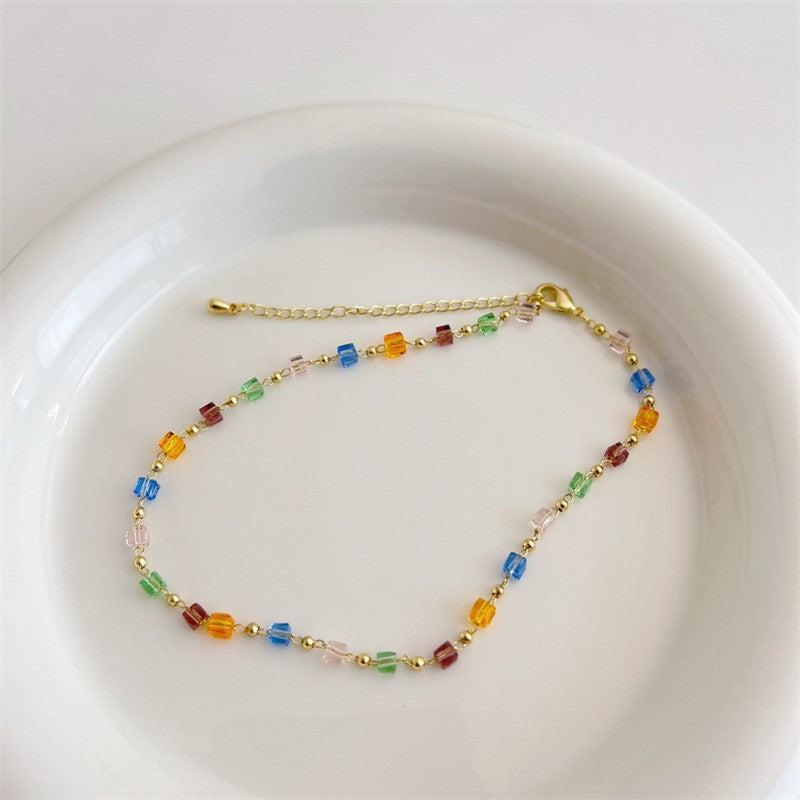 Colorful Crystal Necklace Female Pastoral Style Neck Chain