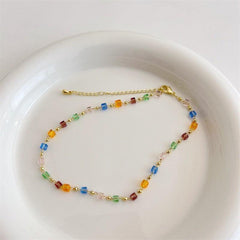 Colorful Crystal Necklace Female Pastoral Style Neck Chain