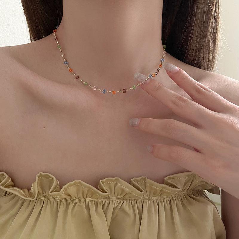Colorful Crystal Necklace Female Pastoral Style Neck Chain