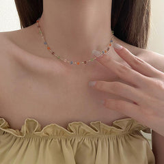 Colorful Crystal Necklace Female Pastoral Style Neck Chain