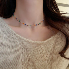 Colorful Crystal Necklace Female Pastoral Style Neck Chain