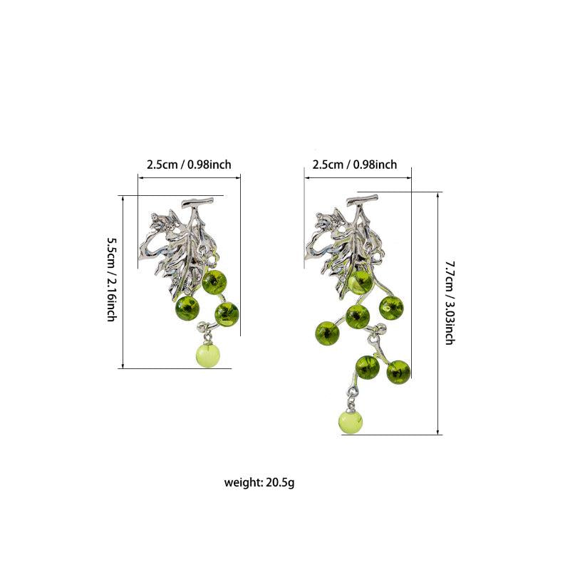 Silver Needle Green Grapes Earrings Electroplated Alloy Gift