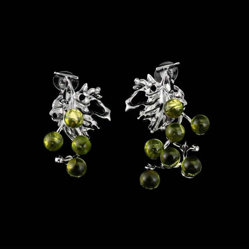 Silver Needle Green Grapes Earrings Electroplated Alloy Gift