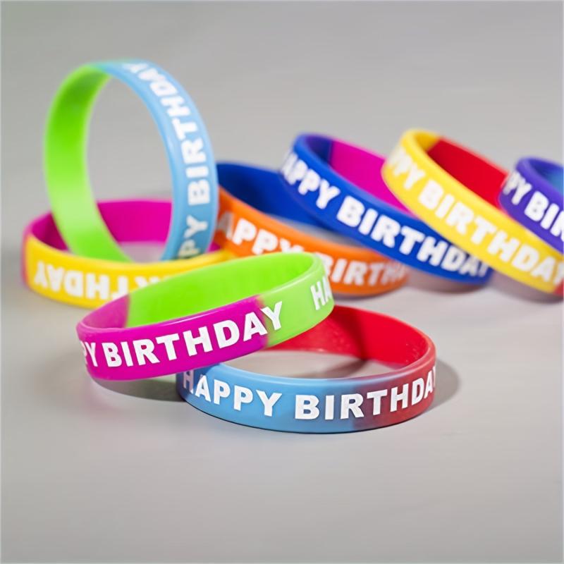 8PCS 16PCS Happy Birthday Rubber Bracelets Colored Silicone Stretch Wristbands