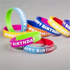 8PCS 16PCS Happy Birthday Rubber Bracelets Colored Silicone Stretch Wristbands