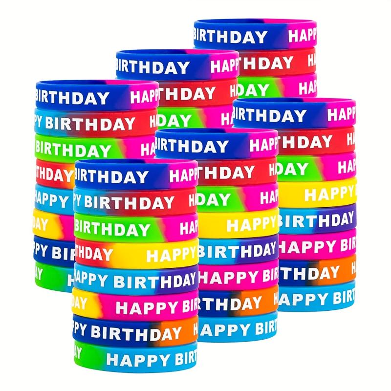 8PCS 16PCS Happy Birthday Rubber Bracelets Colored Silicone Stretch Wristbands