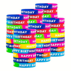 8PCS 16PCS Happy Birthday Rubber Bracelets Colored Silicone Stretch Wristbands
