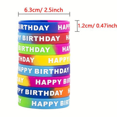 8PCS 16PCS Happy Birthday Rubber Bracelets Colored Silicone Stretch Wristbands