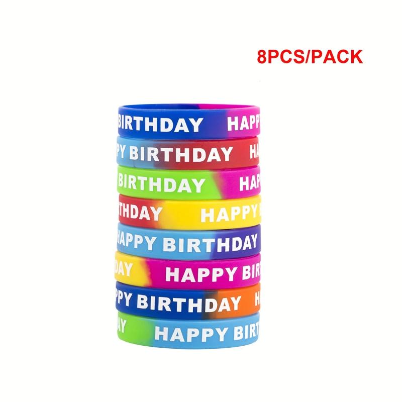 8PCS 16PCS Happy Birthday Rubber Bracelets Colored Silicone Stretch Wristbands