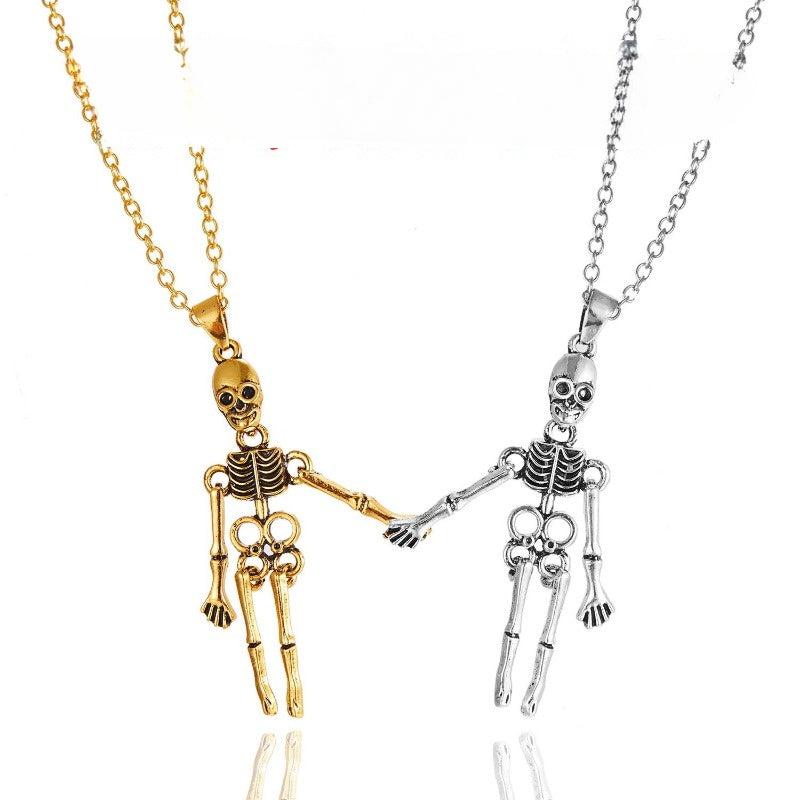 Skeleton Ghost Necklace Hand In Hand Pendant Couple Jewelry
