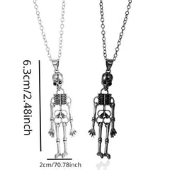 Skeleton Ghost Necklace Hand In Hand Pendant Couple Jewelry